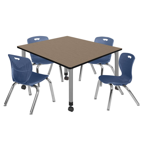 Regency Kee 30 in. Square Mobile Adjustable Classroom Table & 4 Andy 12 in. Stack Chairs Black