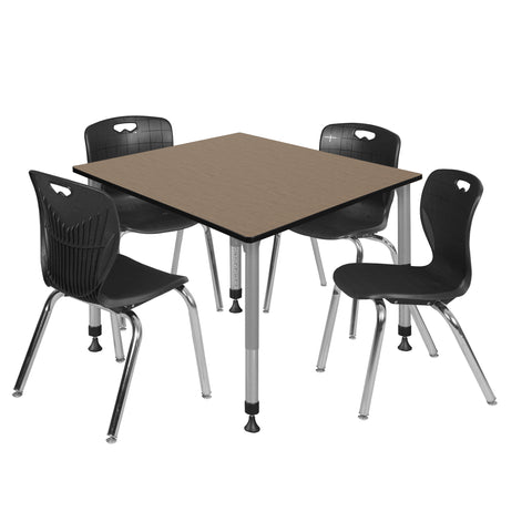 Regency Kee 30 in. Square Adjustable Classroom Table & 4 Andy 18 in. Stack Chairs Black