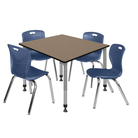 Regency Kee 30 in. Square Adjustable Classroom Table & 4 Andy 18 in. Stack Chairs Black