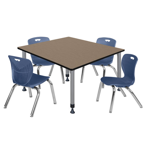 Regency Kee 30 in. Square Adjustable Classroom Table & 4 Andy 12 in. Stack Chairs Black