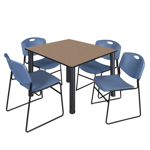 Regency Kee 30 in Square Breakroom Table Top Black Legs 4 Zeng Stack Chairs
