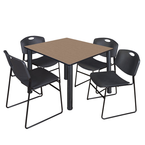 Regency Kee 30 in Square Breakroom Table Top Black Legs 4 Zeng Stack Chairs