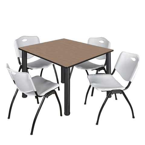 Regency Kee 30 in Square Breakroom Table Top Black Legs 4 M Stack Chairs