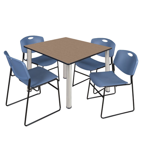 Regency Kee 30 in Square Breakroom Table Top Black Legs 4 Zeng Stack Chairs