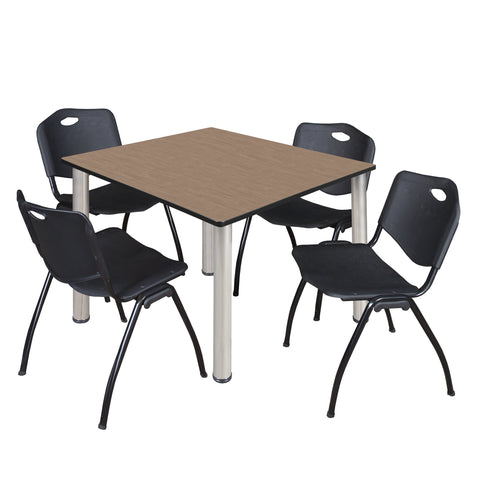 Regency Kee 30 in Square Breakroom Table Top Black Legs 4 M Stack Chairs