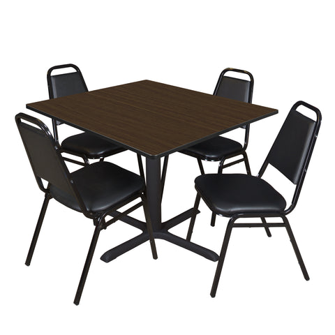 Regency Cain 30 in. Square XBase Breakroom Table & 4 Restaurant Stack Chairs Black