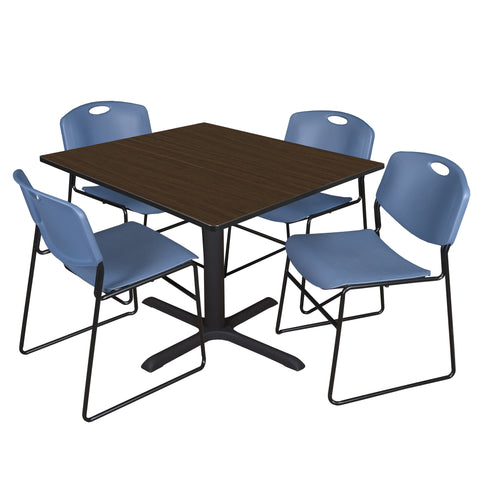 Regency Cain 30 in. Square XBase Breakroom Table & 4 Zeng Stack Chairs