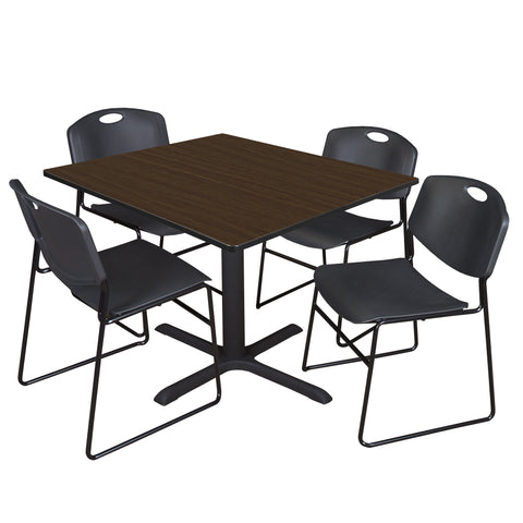 Regency Cain 30 in. Square XBase Breakroom Table & 4 Zeng Stack Chairs