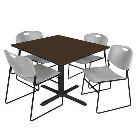 Regency Cain 30 in. Square XBase Breakroom Table & 4 Zeng Stack Chairs