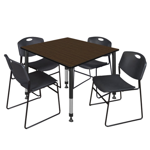 Regency Kee 30 in. Square Adjustable Classroom Table & 4 Zeng Stack Chairs Black