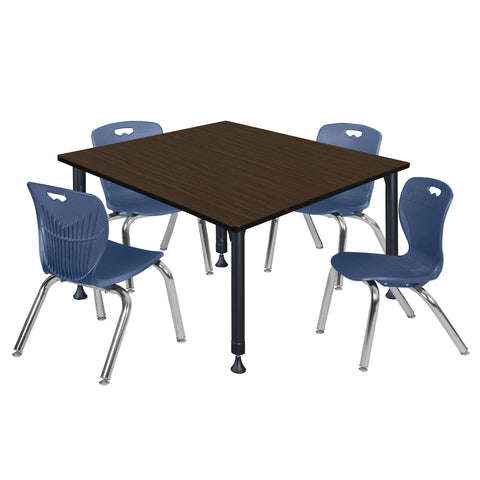 Regency Kee 30 in. Square Adjustable Classroom Table & 4 Andy 12 in. Stack Chairs Black