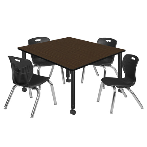 Regency Kee 30 in. Square Mobile Adjustable Classroom Table & 4 Andy 12 in. Stack Chairs Black