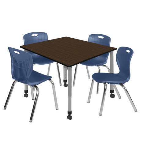 Regency Kee 30 in. Square Mobile Adjustable Classroom Table & 4 Andy 18 in. Stack Chairs Black