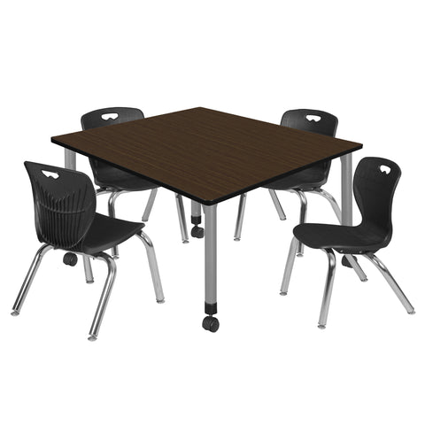 Regency Kee 30 in. Square Mobile Adjustable Classroom Table & 4 Andy 12 in. Stack Chairs Black