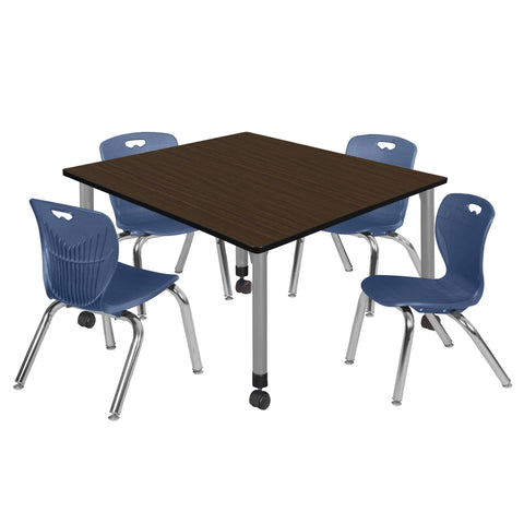 Regency Kee 30 in. Square Mobile Adjustable Classroom Table & 4 Andy 12 in. Stack Chairs Black