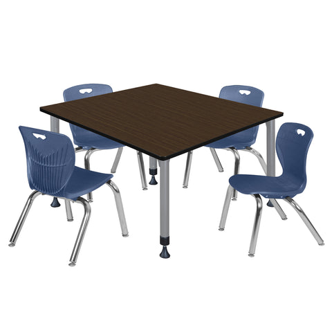 Regency Kee 30 in. Square Adjustable Classroom Table & 4 Andy 12 in. Stack Chairs Black