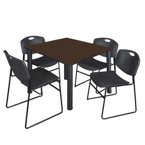 Regency Kee 30 in Square Breakroom Table Top Black Legs 4 Zeng Stack Chairs