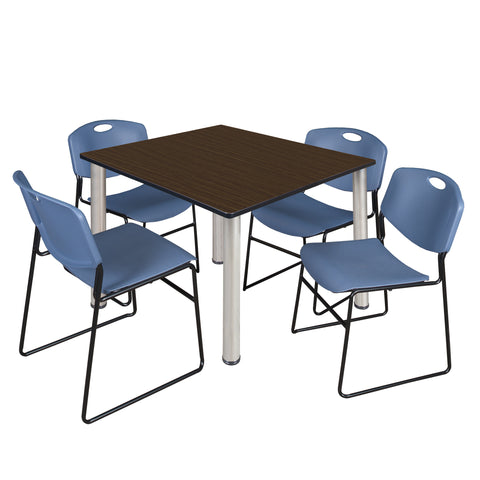 Regency Kee 30 in Square Breakroom Table Top Black Legs 4 Zeng Stack Chairs