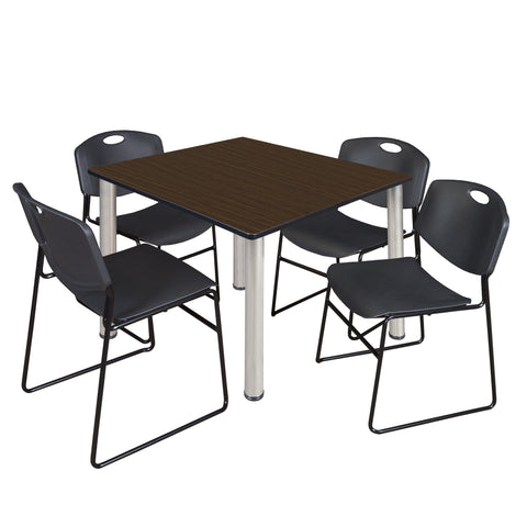 Regency Kee 30 in Square Breakroom Table Top Black Legs 4 Zeng Stack Chairs
