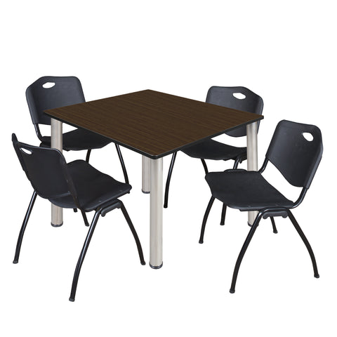 Regency Kee 30 in Square Breakroom Table Top Black Legs 4 M Stack Chairs