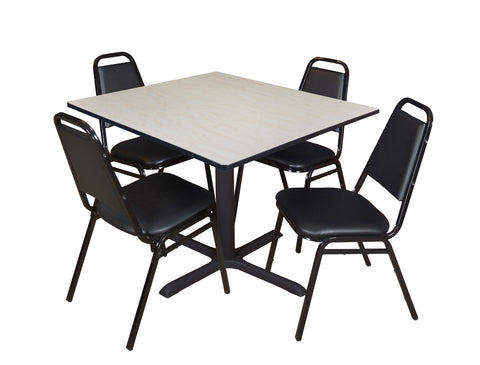 Regency Cain 30 in. Square XBase Breakroom Table & 4 Restaurant Stack Chairs Black