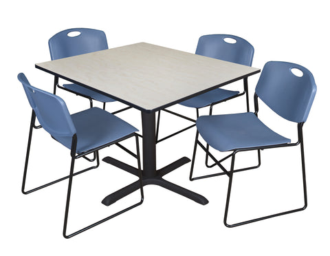 Regency Cain 30 in. Square XBase Breakroom Table & 4 Zeng Stack Chairs
