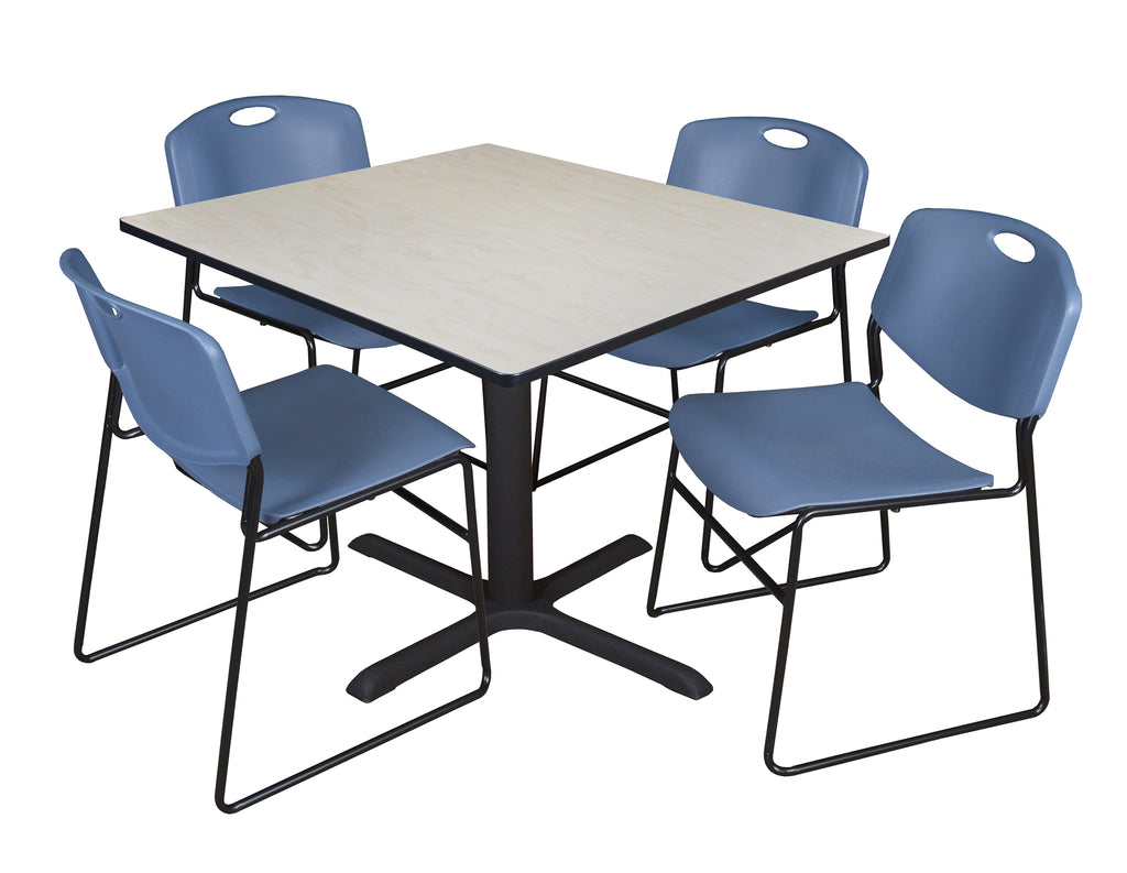 Regency Cain 30 in. Square XBase Breakroom Table & 4 Zeng Stack Chairs