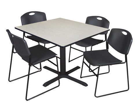 Regency Cain 30 in. Square XBase Breakroom Table & 4 Zeng Stack Chairs