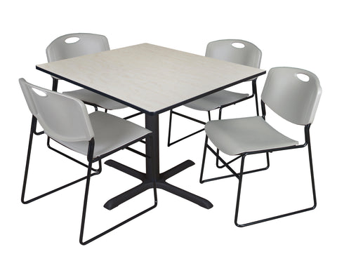 Regency Cain 30 in. Square XBase Breakroom Table & 4 Zeng Stack Chairs