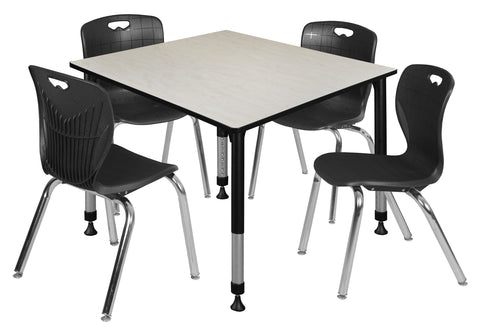 Regency Kee 30 in. Square Adjustable Classroom Table & 4 Andy 18 in. Stack Chairs Black