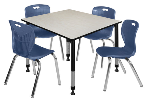 Regency Kee 30 in. Square Adjustable Classroom Table & 4 Andy 18 in. Stack Chairs Black