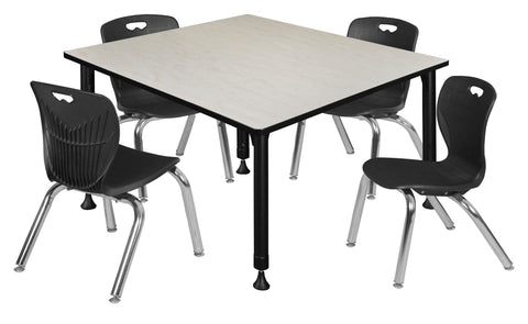 Regency Kee 30 in. Square Adjustable Classroom Table & 4 Andy 12 in. Stack Chairs Black