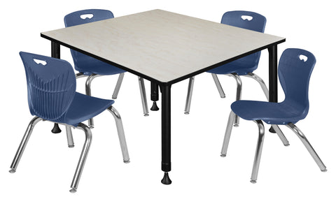 Regency Kee 30 in. Square Adjustable Classroom Table & 4 Andy 12 in. Stack Chairs Black