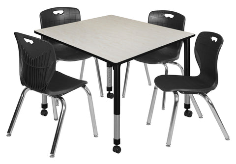 Regency Kee 30 in. Square Mobile Adjustable Classroom Table & 4 Andy 18 in. Stack Chairs Black