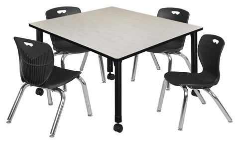 Regency Kee 30 in. Square Mobile Adjustable Classroom Table & 4 Andy 12 in. Stack Chairs Black