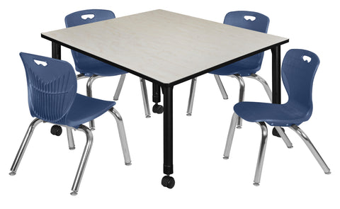 Regency Kee 30 in. Square Mobile Adjustable Classroom Table & 4 Andy 12 in. Stack Chairs Black
