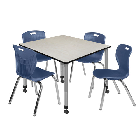 Regency Kee 30 in. Square Mobile Adjustable Classroom Table & 4 Andy 18 in. Stack Chairs Black