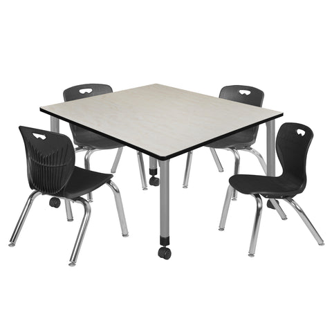 Regency Kee 30 in. Square Mobile Adjustable Classroom Table & 4 Andy 12 in. Stack Chairs Black