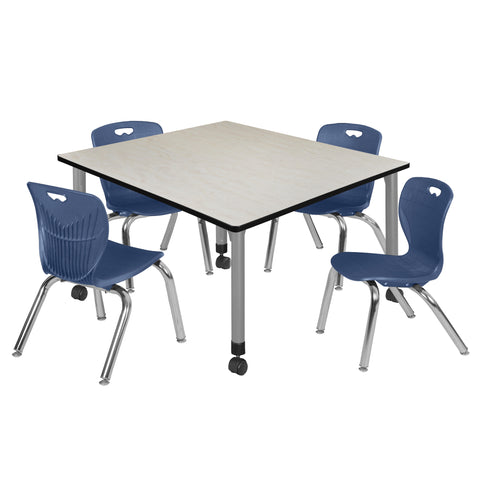 Regency Kee 30 in. Square Mobile Adjustable Classroom Table & 4 Andy 12 in. Stack Chairs Black