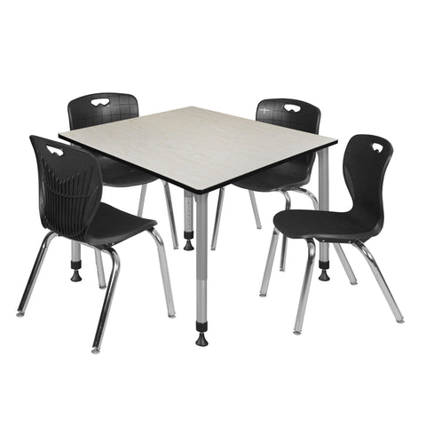 Regency Kee 30 in. Square Adjustable Classroom Table & 4 Andy 18 in. Stack Chairs Black