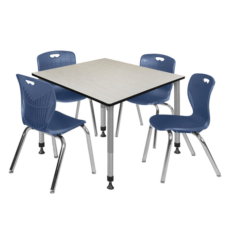 Regency Kee 30 in. Square Adjustable Classroom Table & 4 Andy 18 in. Stack Chairs Black