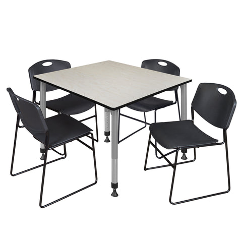 Regency Kee 30 in. Square Adjustable Classroom Table & 4 Zeng Stack Chairs Black