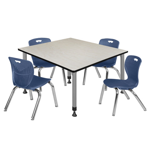 Regency Kee 30 in. Square Adjustable Classroom Table & 4 Andy 12 in. Stack Chairs Black