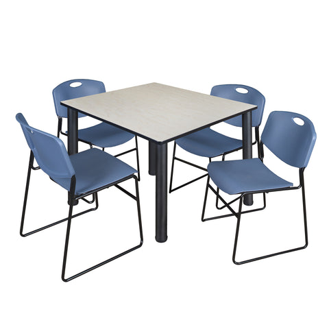 Regency Kee 30 in Square Breakroom Table Top Black Legs 4 Zeng Stack Chairs