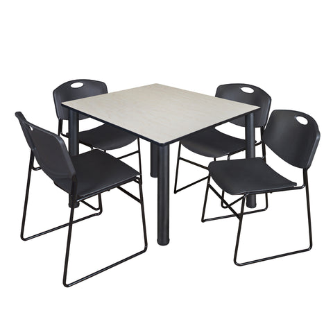 Regency Kee 30 in Square Breakroom Table Top Black Legs 4 Zeng Stack Chairs