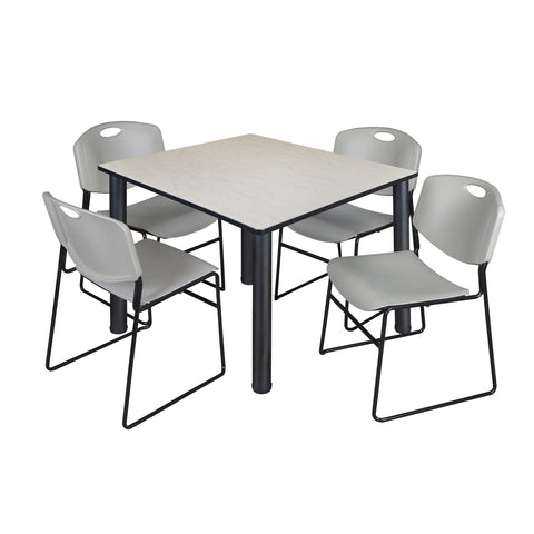 Regency Kee 30 in Square Breakroom Table Top Black Legs 4 Zeng Stack Chairs