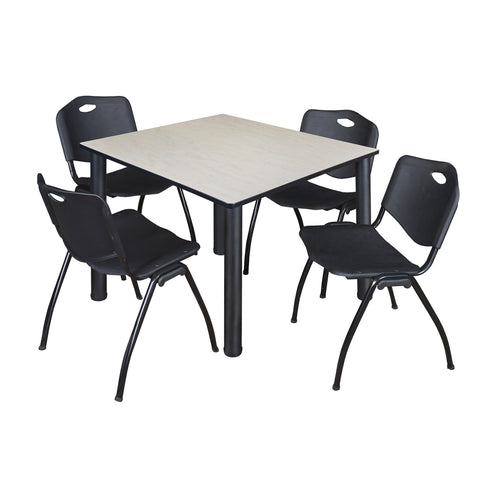 Regency Kee 30 in Square Breakroom Table Top Black Legs 4 M Stack Chairs