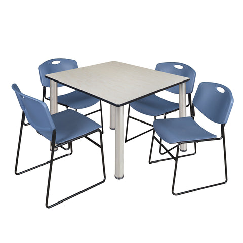 Regency Kee 30 in Square Breakroom Table Top Black Legs 4 Zeng Stack Chairs
