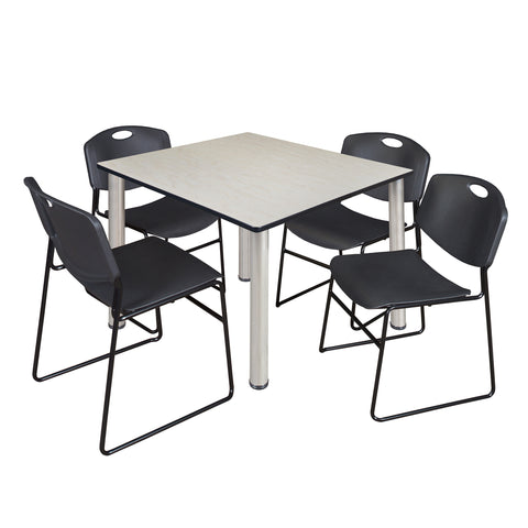 Regency Kee 30 in Square Breakroom Table Top Black Legs 4 Zeng Stack Chairs