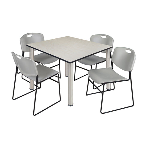 Regency Kee 30 in Square Breakroom Table Top Black Legs 4 Zeng Stack Chairs